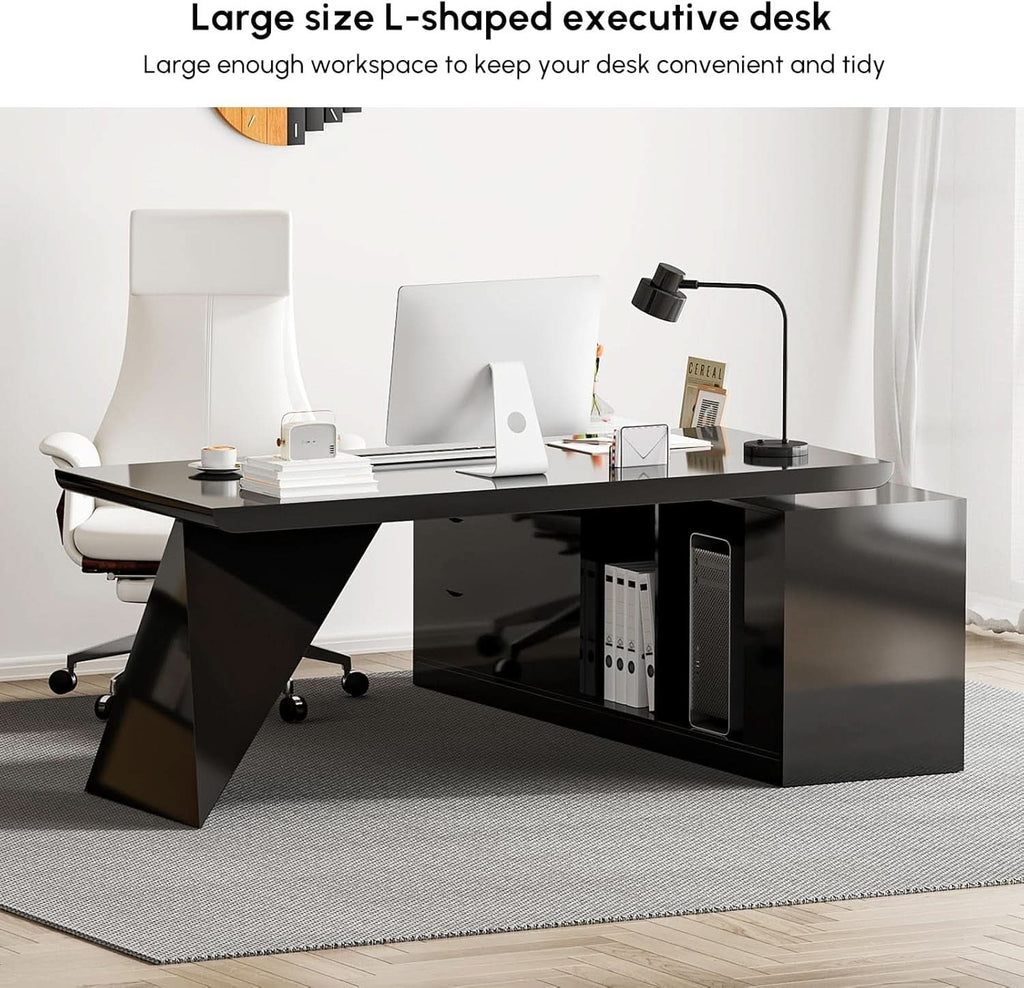 Modern L Shape Executive Desk With Drawers And Cabinet