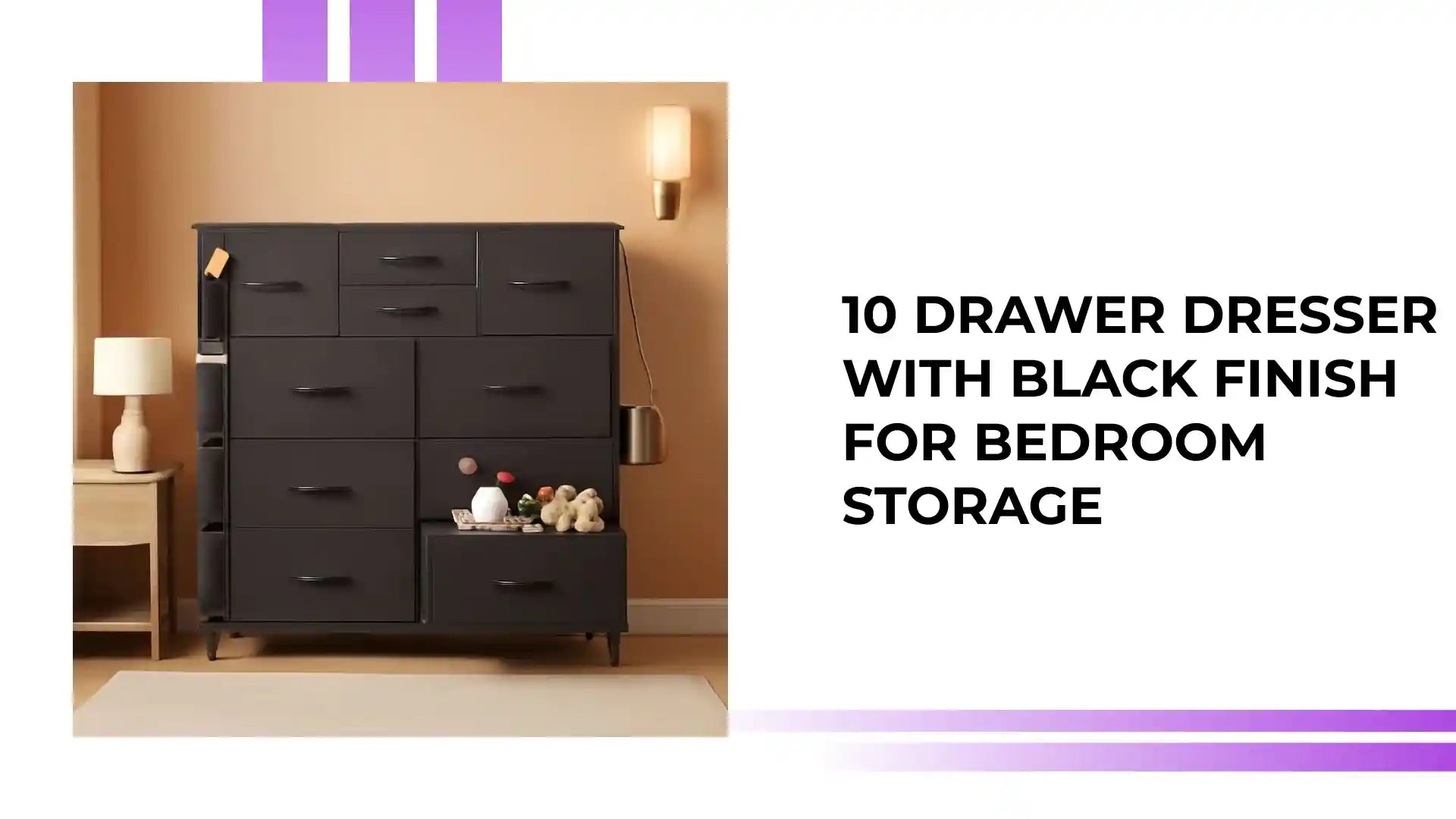 10 Drawer Dresser With Black Finish For Bedroom Storage by@Outfy