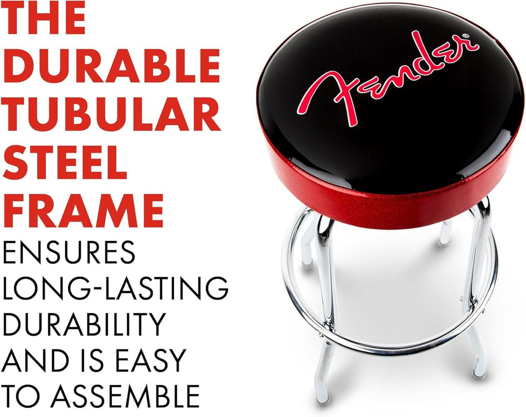 30 Inch Black Swivel Bar Stool With Red Sparkle Logo