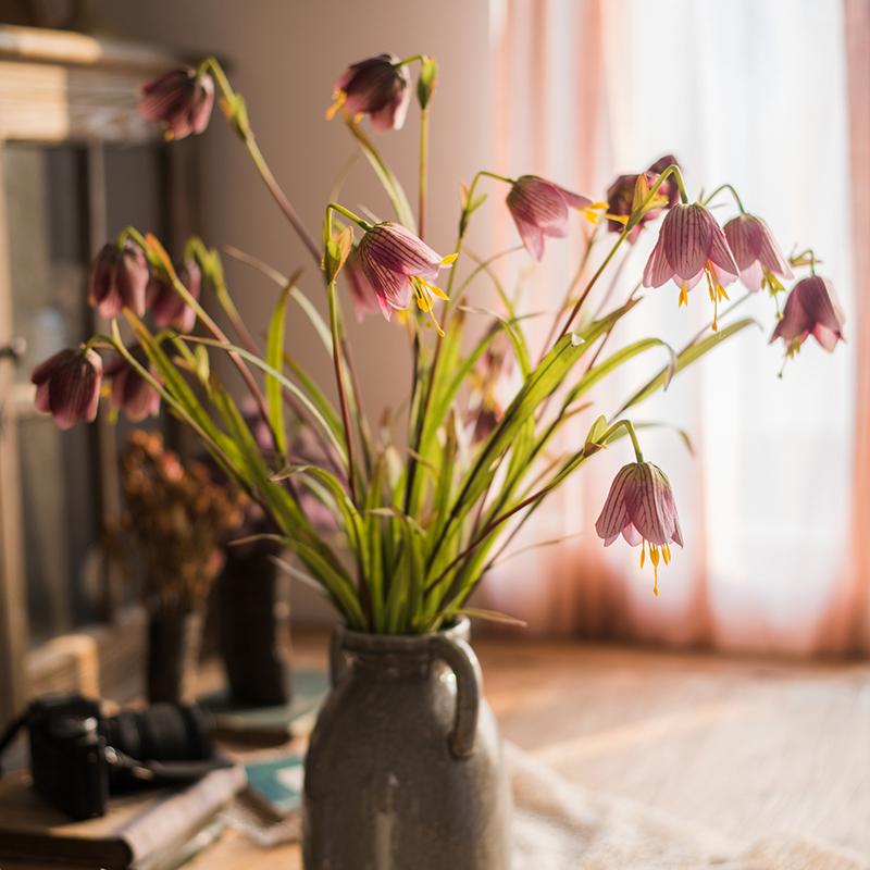 Faux Silk Fritillaries Lily Flower Stem in Pink or Purple 26" Tall