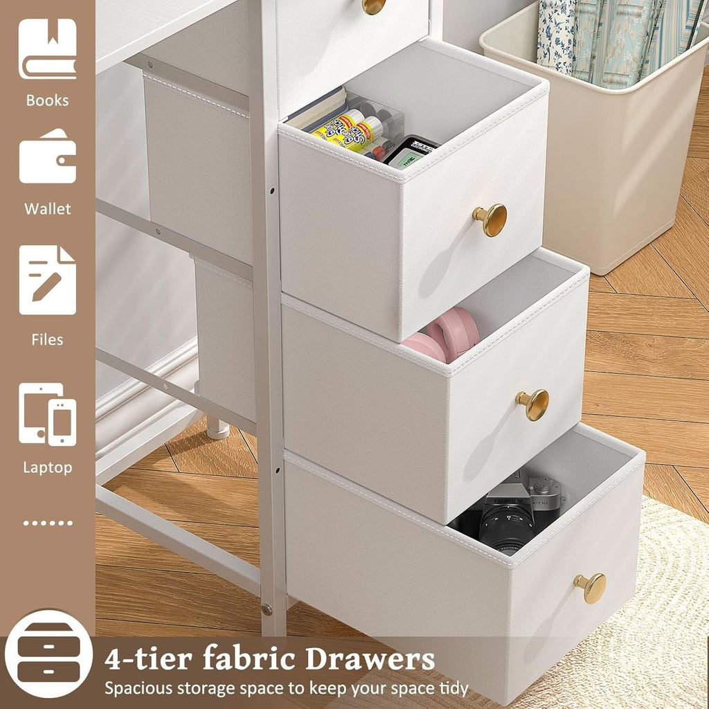 Small White Computer Desk With 4 Fabric Drawers 35 Inch