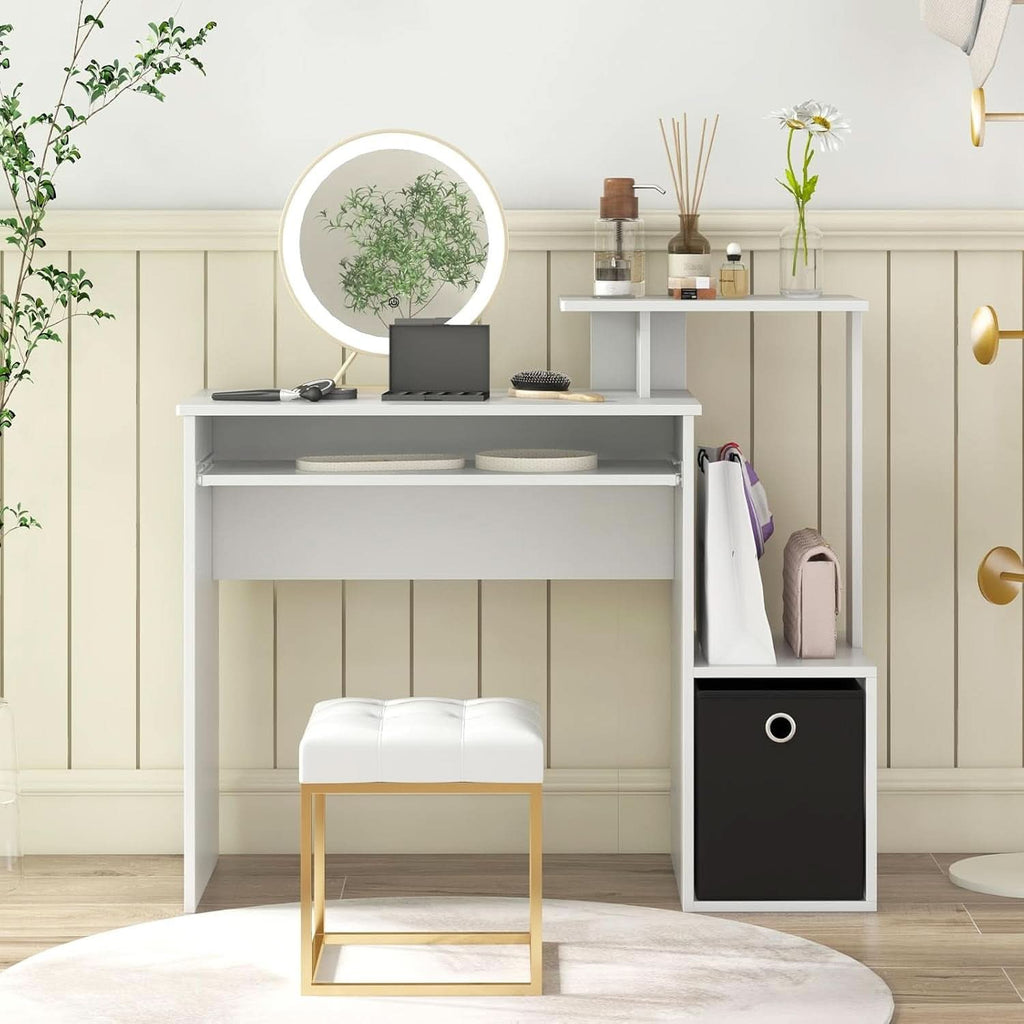 Space-Saving Computer Desk with Drawer and Storage Shelves