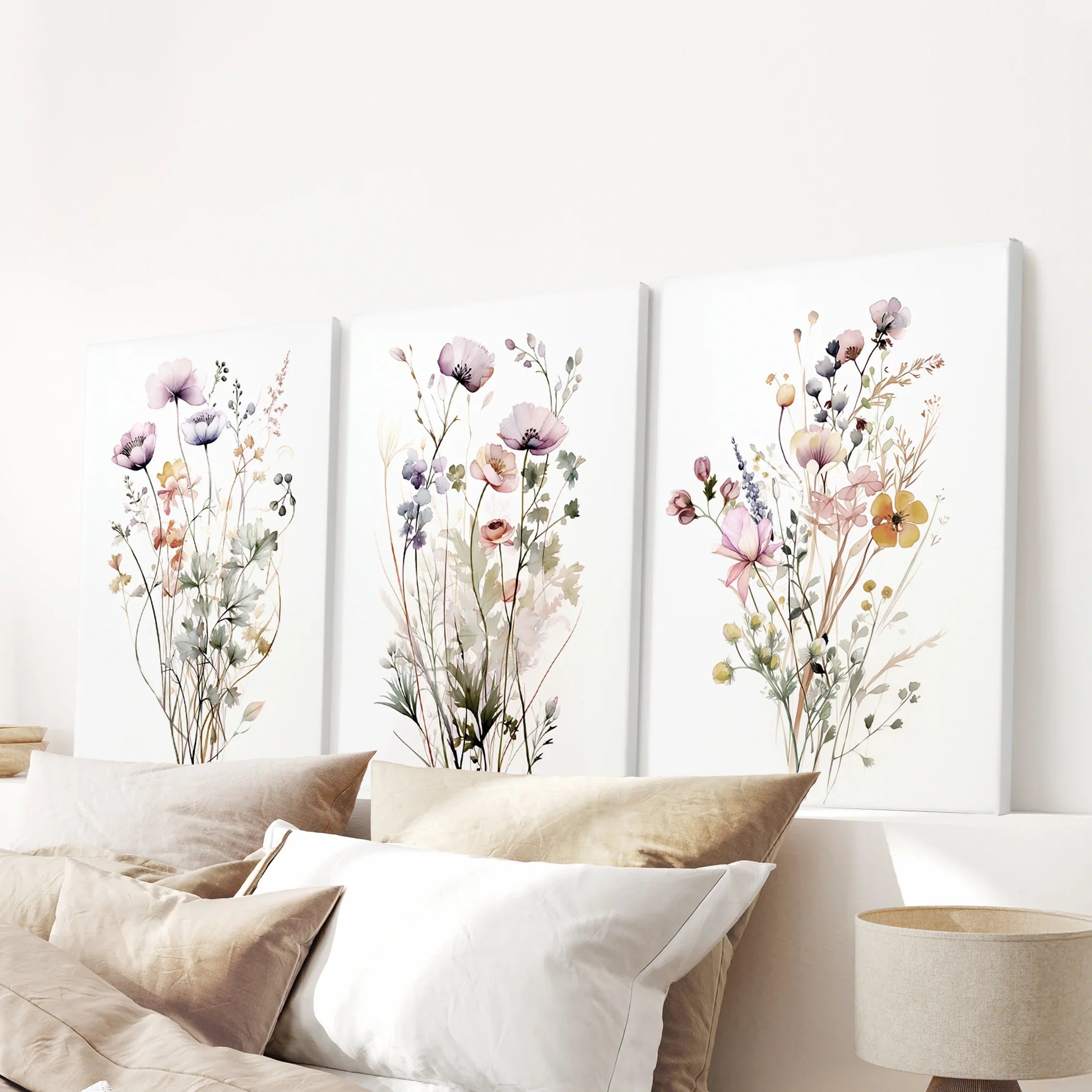Floral Watercolor Wall Decor. Elegant Garden Set of 3 Prints