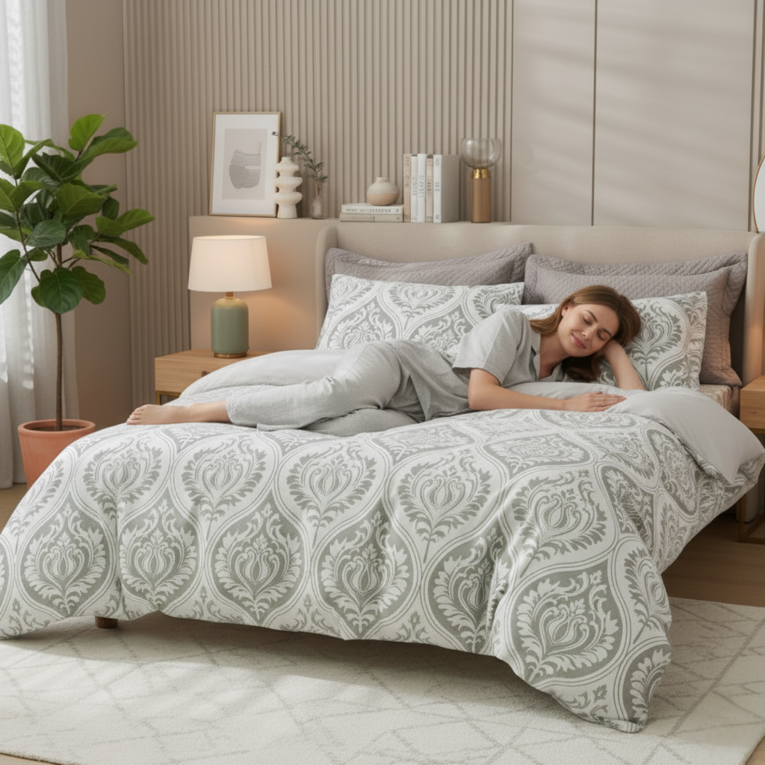 Tache Dreamy Moon Sky Ogee Damask Heather Gray White Duvet Cover (TB300)