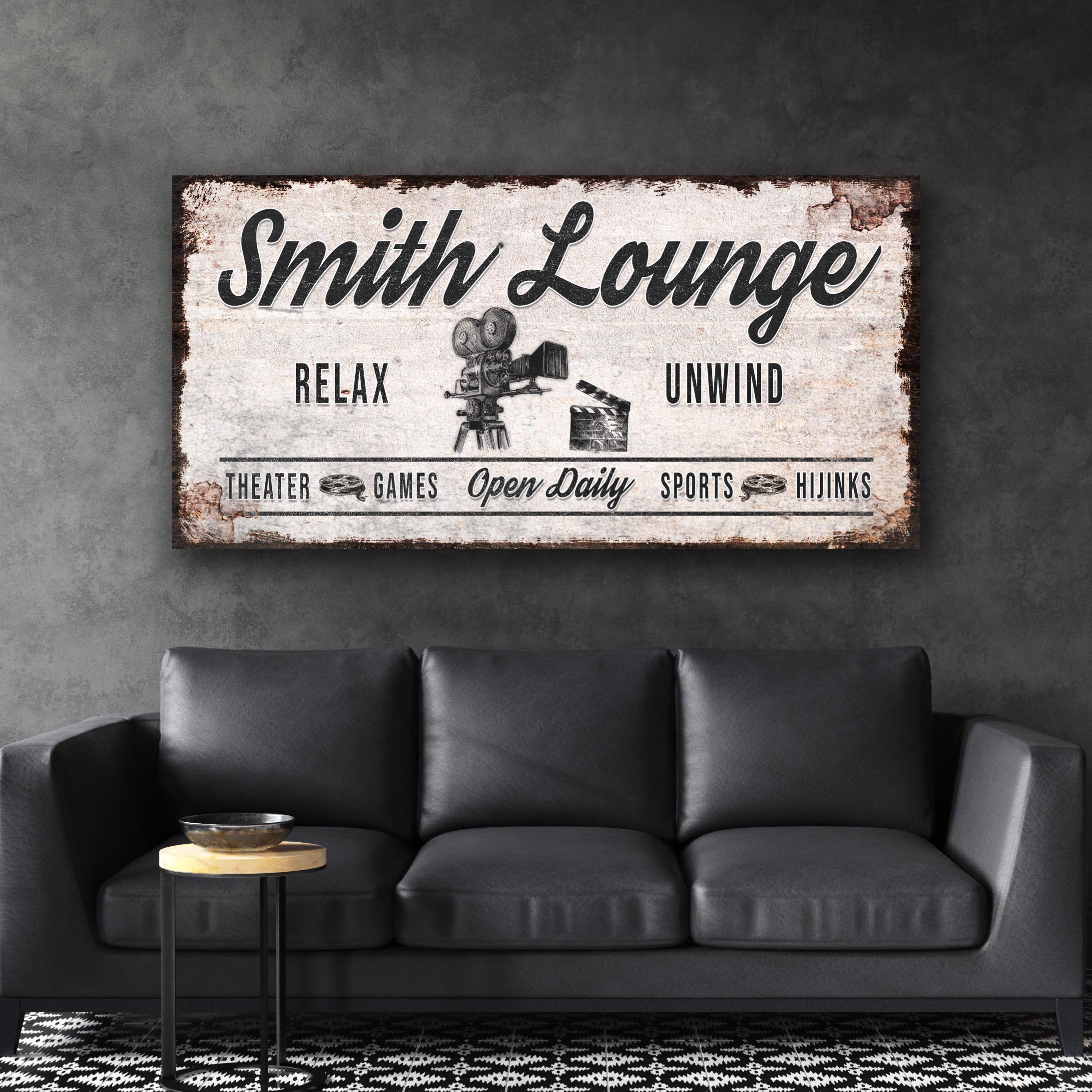 Relax Unwind Theatre Lounge Sign